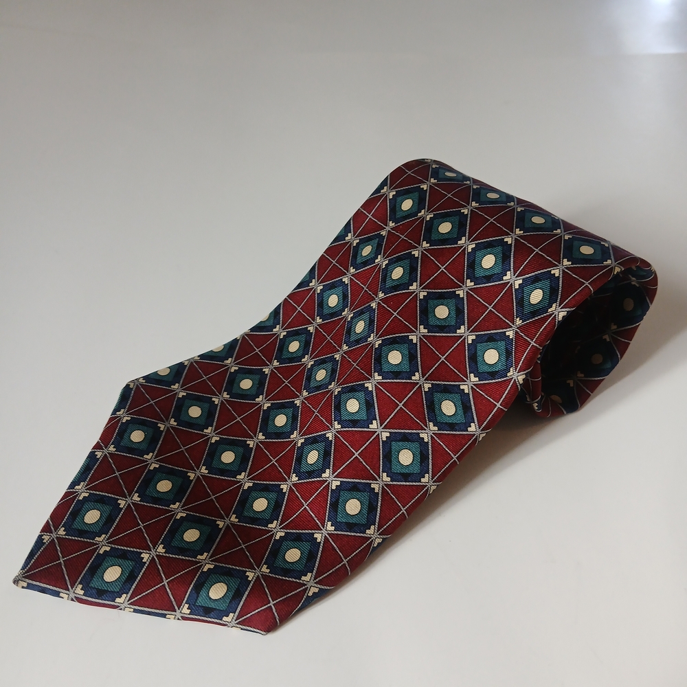 Men's Burgundy Geometric Tie with Teal Pattern,see Photo Mising Bla